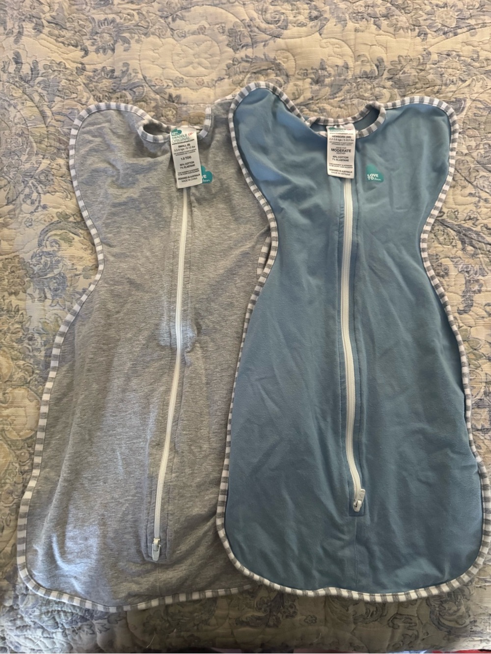 Bundle of 2 Love to Dream Swaddle Up Zip Sleeper- Blue (size NB) & Gray (size S)